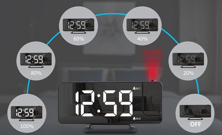 BUDZIK ZEGAR ELEKTRONICZNY GŁOŚNY Z PROJEKTOREM LED STOJĄCY CYFROWY DATA