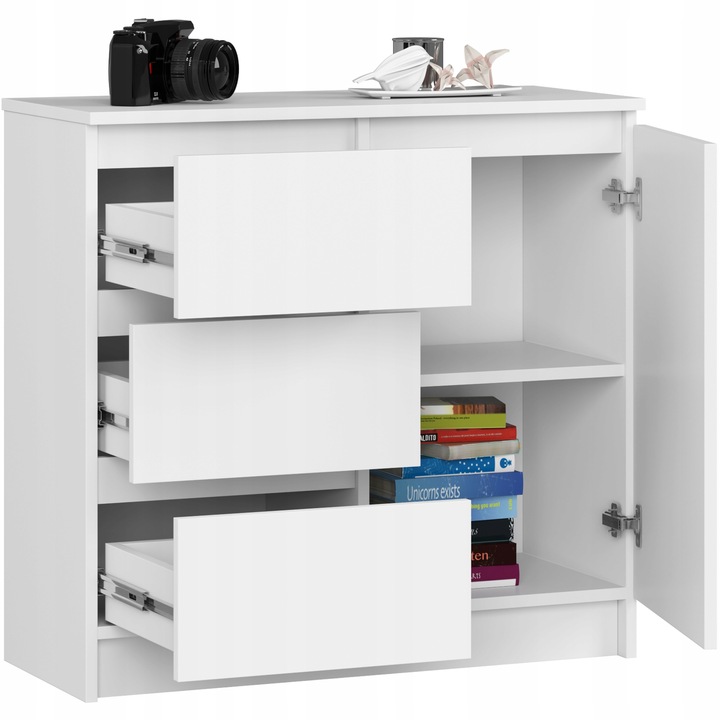 Biała komoda do pokoju nastolatka 80 cm pojemna 3 szuflady 1 drzwi 2