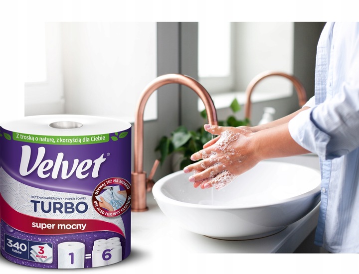 Velvet ręczniki papierowe TURBO 6 rolek 3 warstwowy 340 listków