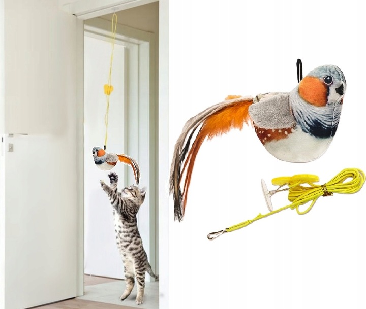 ZABAWKA DLA KOTA PRZYSSAWKA NA DRZWI RUCHOMA PTAK