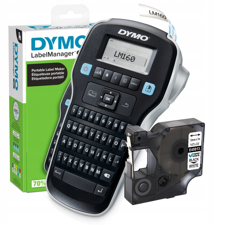 Drukarka etykiet DYMO LM160 Label Manager + taśma D1 45013 12mm biała