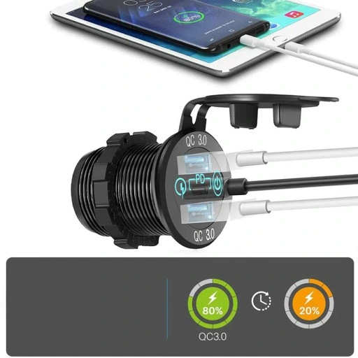 ŁADOWARKA ZAPALNICZKI 2x USB QC 3.0 + USB-C PD 60W