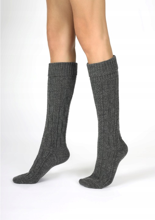 PODKOLANÓWKI DAMSKIE BABUNI GRUBE CIEPŁE Z WEŁNĄ WARKOCZ CERBER 39/42