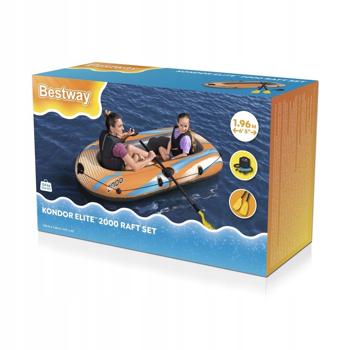 Ponton Kondor2000 188cm x 98cm Akcesoria BESTWAY Wiosła Pompka