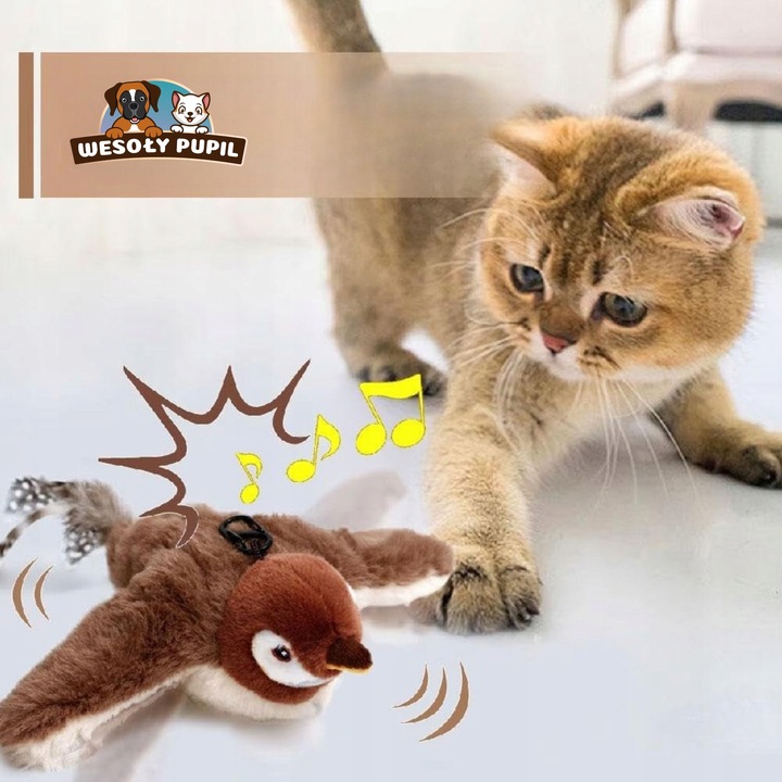 Zabawka dla kota INTERAKTYWNA latający PTAK z dźwiękiem na USB z