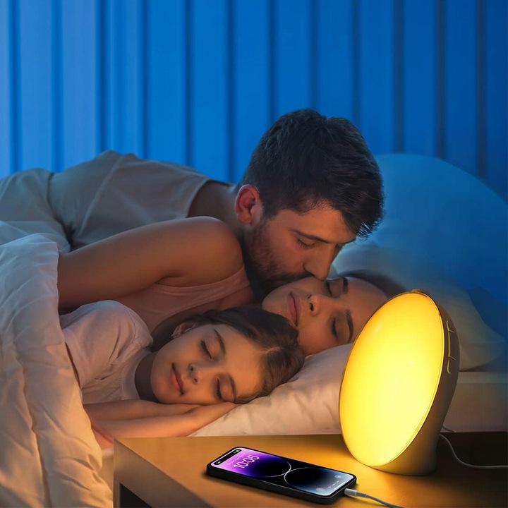 BUDZIK ŚWIETLNY ZEGAR DRZEMKA LAMPKA NOCNA RADIO SYMULATOR WSCHODU