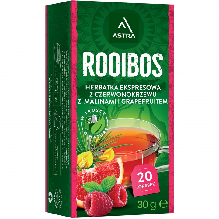 Herbata ziołowa w torebkach Astra Rooibos malina i grapefruit 20szt x20
