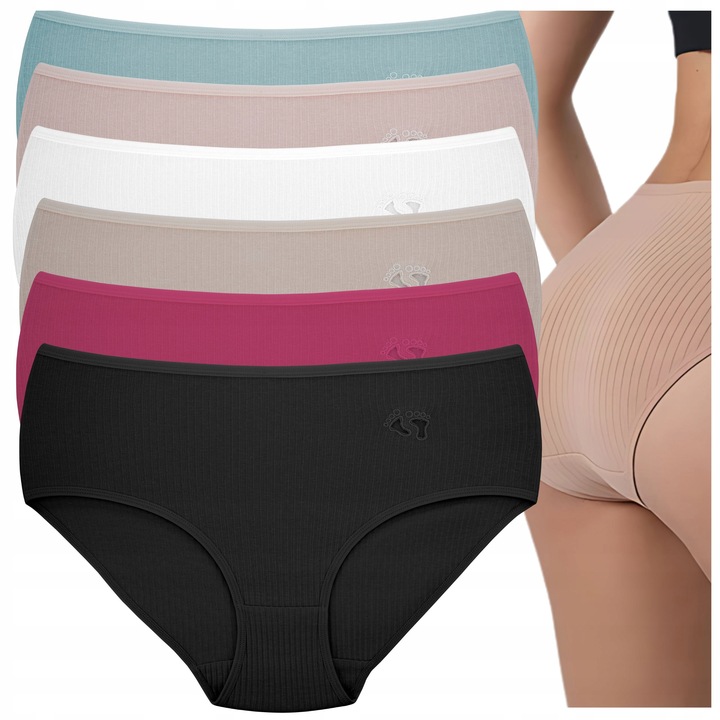 Majtki Bawełniane Damskie Z Wysokim Stanem Figi Prążkowane Wielopak 3XL