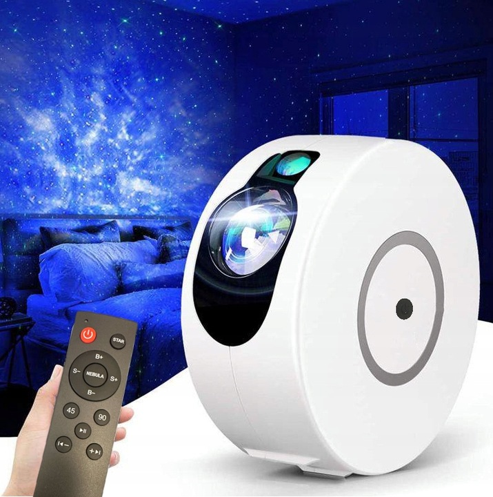 LAMPKA NOCNA LED PROJEKTOR GWIAZD NIEBA STAR LASEROWY Z GŁOŚNIKIEM + PILOT