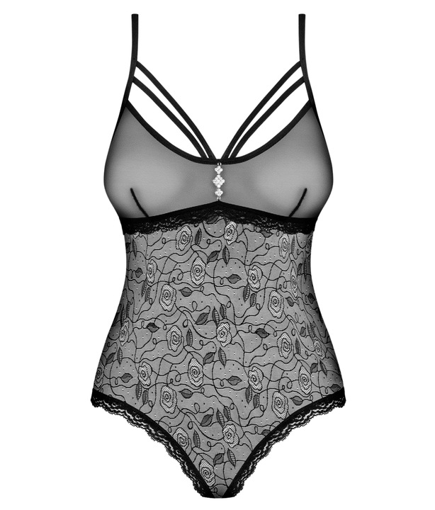 Body Damskie Koronkowe Elastyczne z Dziurką na Ramiączkach L/XL 818 Czarne