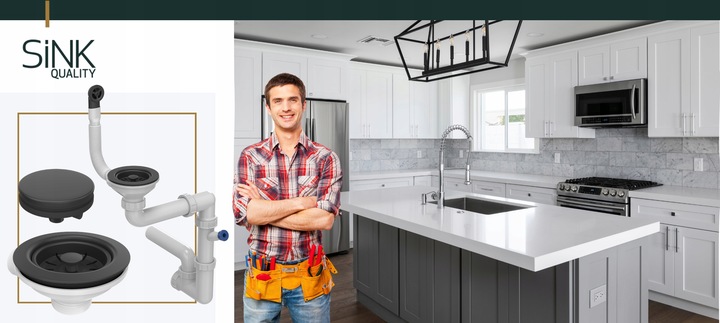 SYFON do ZLEWU jednokomorowego oszczedzajacy miejsce czarny PRZYSCIENNY 2w1