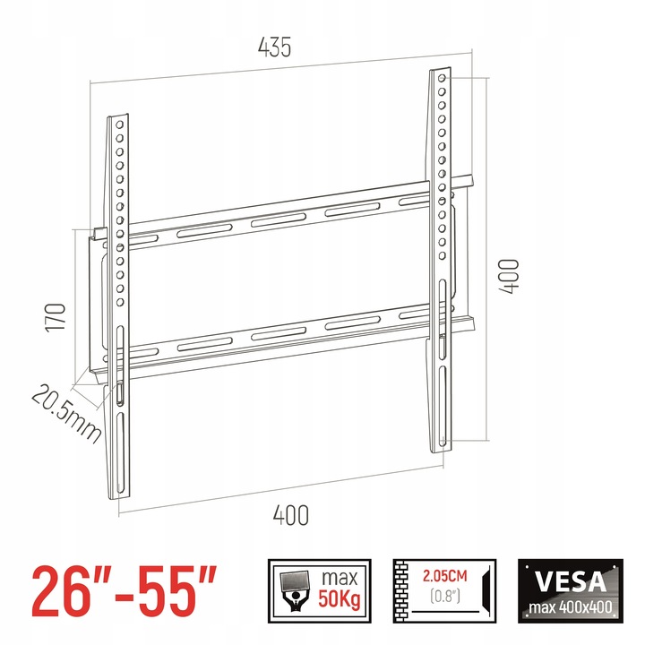 BRACKER F400 UCHWYT ŚCIENNY WIESZAK TV 26'- 55'