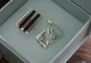 Srebrne spinki do mankietów z bursztynem + grawer