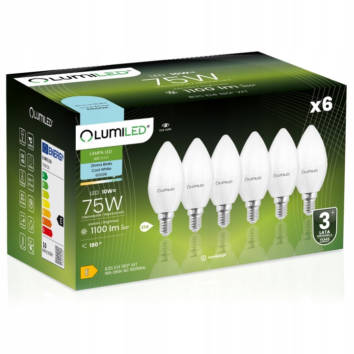 6x Żarówka LED E14 ŚWIECZKA 10W = 75W 1100lm 6500K Zimna Lumiled