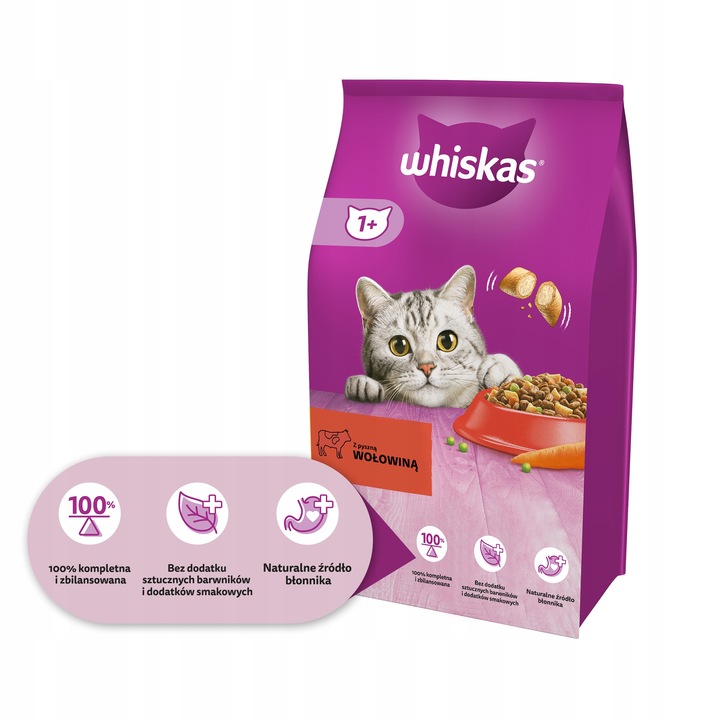 WHISKAS sucha karma dla kota z wołowiną 14 kg