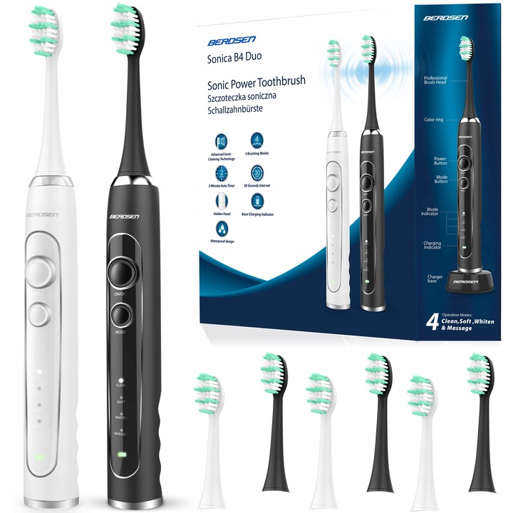 2x SZCZOTECZKA SONICZNA ELEKTRYCZNA DO ZĘBÓW ZESTAW BERDSEN DUO 6
