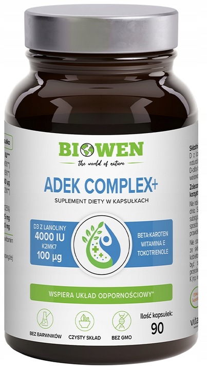 Biowen Witaminy ADEK Complex+ 90k witamina ADEK w oleju MCT Beta Karoten