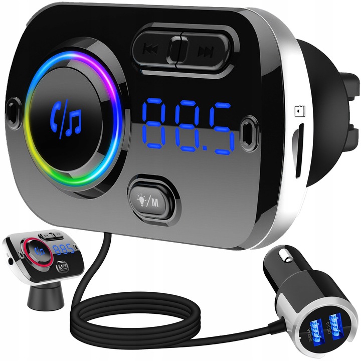 TRANSMITER BLUETOOTH FM SAMOCHODOWY 2X SZYBKA ŁADOWARKA USB-C AUX
