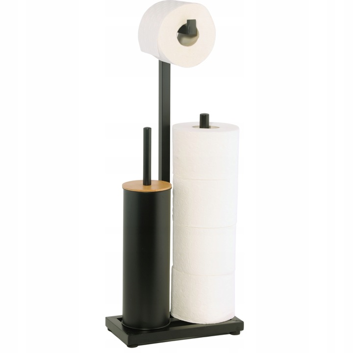 Stojak na papier toaletowy z uchwytem i szczotką WC czarny bambus YOKA HOME