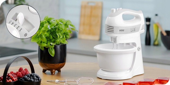MIKSER z misą 2,5L ZELMER ZHM2459S 700W biały TURBO 4 KOŃCÓWKI 5