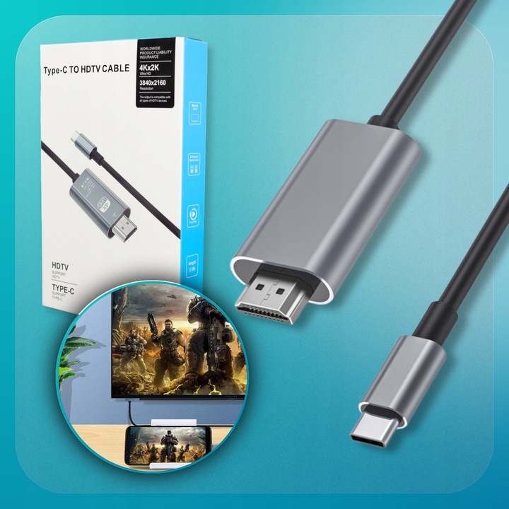 KABEL HDMI USB C 200CM ADAPTER PRZEWÓD 2M PRZEJŚCIÓWKA MHL VIDEO 4K HD
