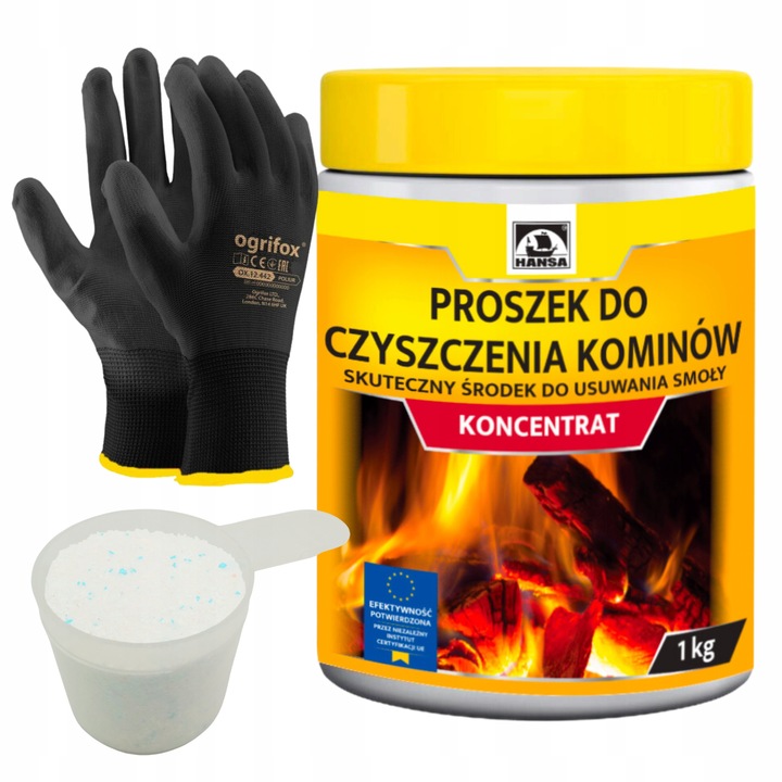 ŚRODEK PROSZEK DO CZYSZCZENIA KOMINA PIECA USUWANIA SADZY ZESTAW HANSA 1kg