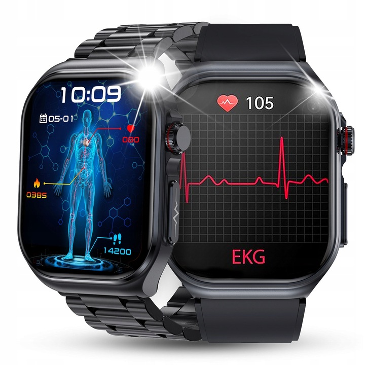 SMARTWATCH DLA SENIORA ZEGAREK EKG FUNKCJA POMIARU CUKRU CIŚNIENIE MENU POL
