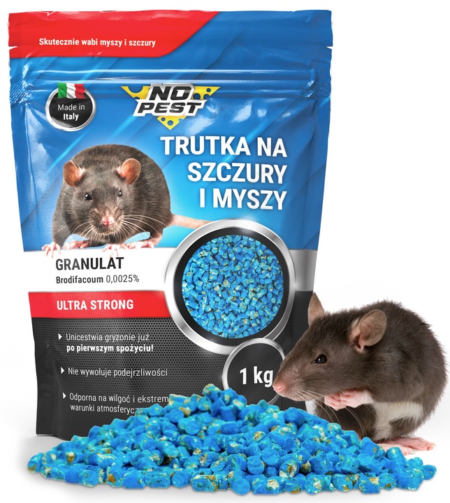 TRUTKA NA SZCZURY I MYSZY GRANULAT BRODIFAKUM NO PEST 1KG BARDZO SILNA