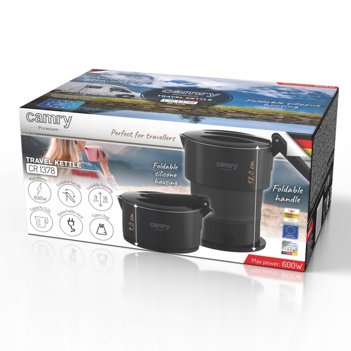 CZAJNIK TURYSTYCZNY elektryczny 600W mały 0.6l składany podróżny CAMRY