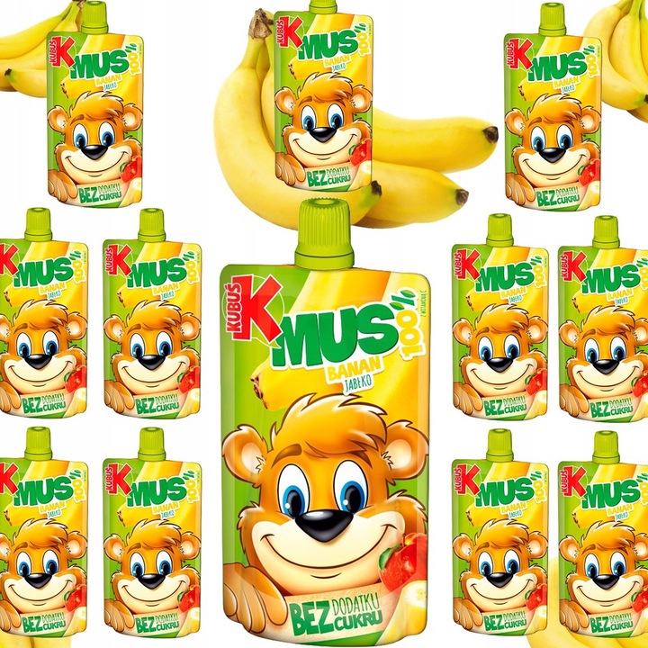 KUBUŚ Mus 100% Banan Jabłko 100 g x 12 sztuk DLA DZIECI