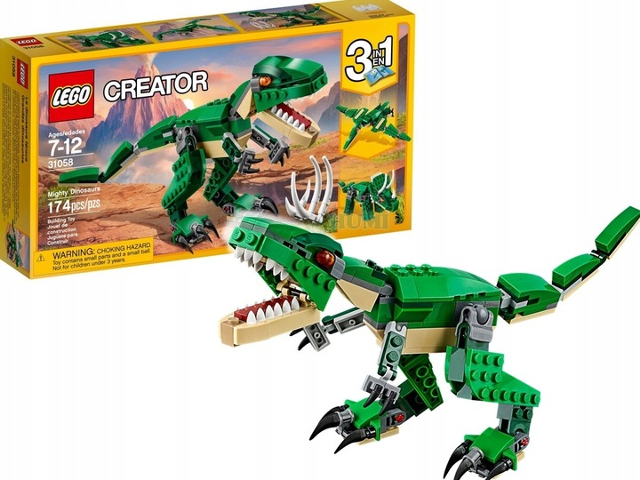LEGO CREATOR 31058 Dinozaury Model Tyranozaur T-REX 3w1 + TORBA PREZENTOWA