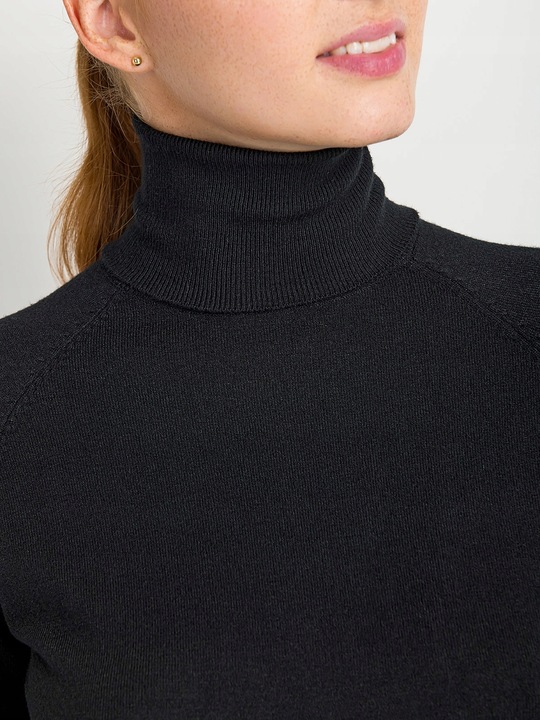 Golf Sweter Damski z Wiskozą Gładki Długi Rękaw Klasyczny Czarny M