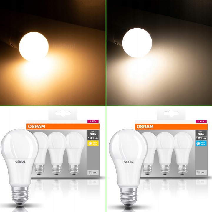Żarówka LED E27 13W = 100W 1521lm 2700K ciepła BASE 3szt OSRAM