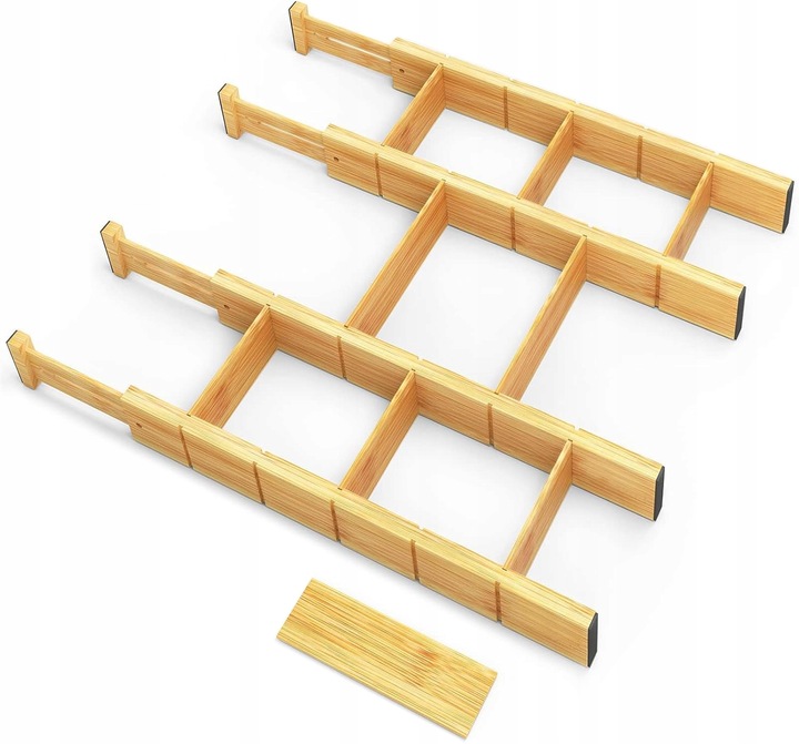 4x BAMBUSOWY ORGANIZER DO SZUFLADY SEPARATOR PRZEGRÓDKA Z 9