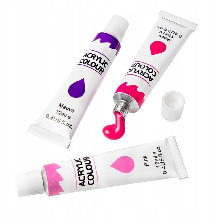 FARBY AKRYLOWE Zestaw Farb Akrylowych 24x12 ml Pędzle Malarskie 10szt