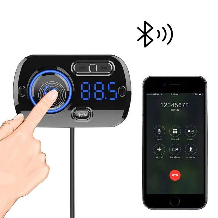 TRANSMITER BLUETOOTH FM SAMOCHODOWY 2X SZYBKA ŁADOWARKA AUX USB-C