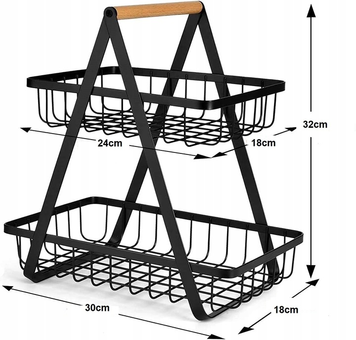 DWUPOZIOMOWY KOSZ NA OWOCE WARZYWA OZDOBNY METALOWY POJEMNIK PATERA