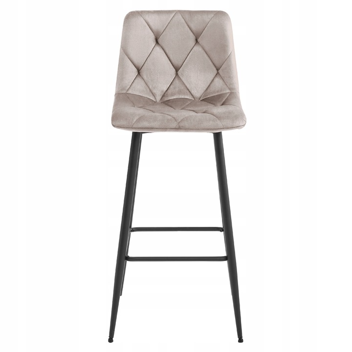 Hoker Krzesło Tapicerowane Barowe Wysokie do Wyspy Welurowe Beżowe