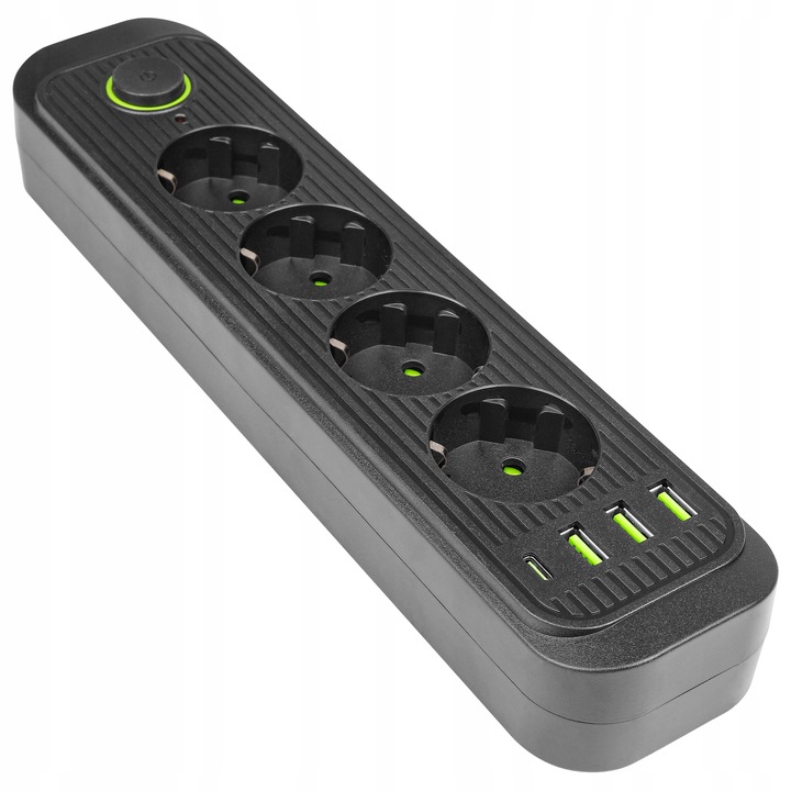 Przedłużacz listwa zasilająca 2m 4 GNIAZDA UZIEMIENIE 4x USB C CZARNY