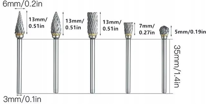 FREZY TRZPIENIOWE DO METALU 10SZT Z WĘGLIK WOLFRAMU Z WĘGLIKA