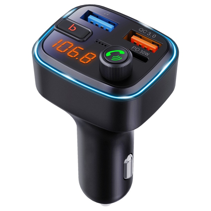 TRANSMITER FM BLUETOOTH 5.3 QC 3.0 PD30W MOCNY BASS ŁADOWARKA MIKROFON
