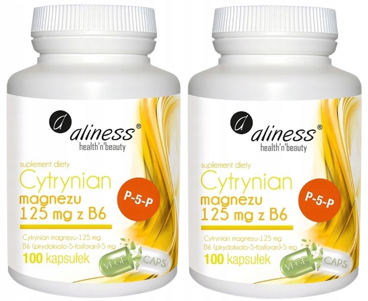 Aliness Cytrynian Magnezu 125mg P-5-P Witamina B6 Wsparcie układu nerwowego
