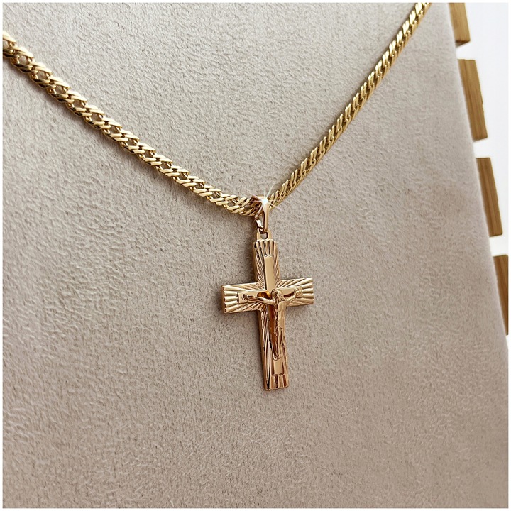 ZŁOTY ŁAŃCUSZEK MĘSKI ROMBO + KRZYŻYK 18K 50 CM PREZENT DLA NIEGO + GRATISY