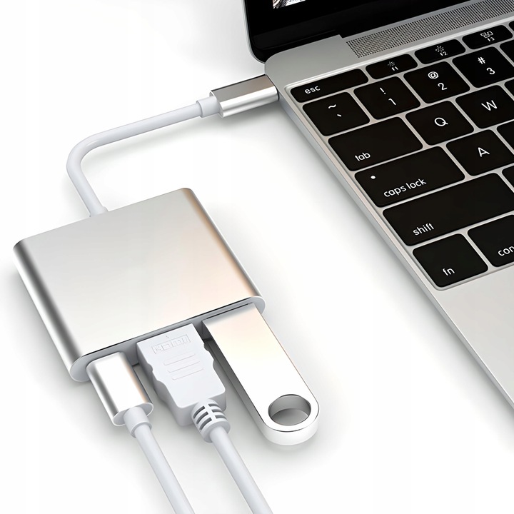 PRZEJŚCIÓWKA ADAPTER 3W1 USB-C 4K HDMI HUB USB 3.0 KONWERTER 100W 3A