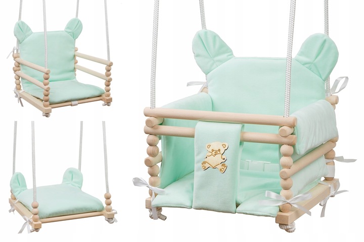 Huśtawka dla dziecka 3w1 z drewna z oparciem 6m+ do domu ogrodu Beżowa