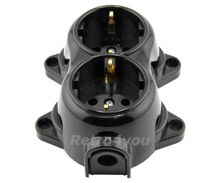 Gniazdko Gniazdo natynkowe podwojne czarne retro PRL loft