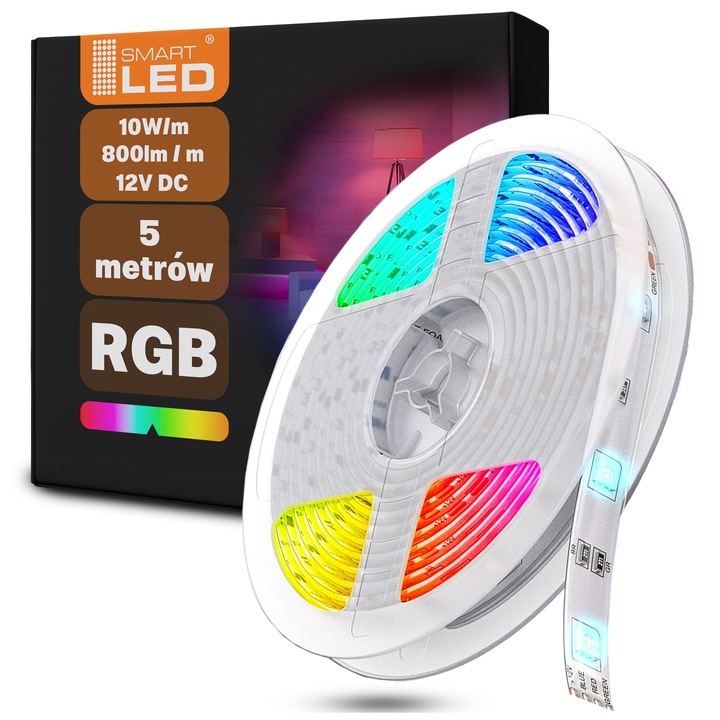 Taśma LED RGB 5m Rolka 12V Listwa Pasek Kolorowa 50W 4000lm IP20 Mocna