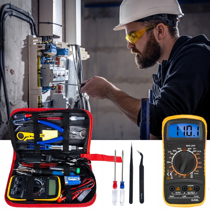 Lutownica ZESTAW NARZĘDZI DO LUTOWANIA 40 ELEMENTÓW MULTIMETR 6 GROTÓW CYNA