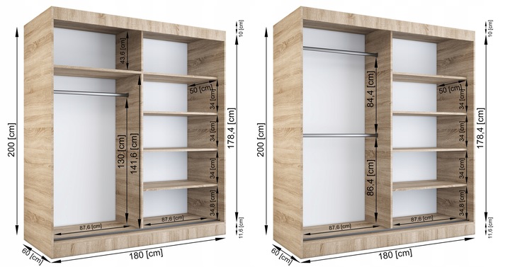 Szafa przesuwna 180cm 2 wnętrza ANTRACYT + ARTISAN