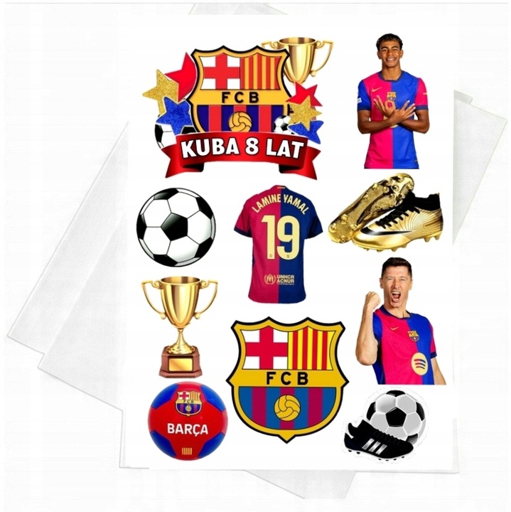 WYDRUK CUKROWY FC BARCELONA YAMAL LEWANDOWSKI DEKORACJA CUKROWA MASA TEKST